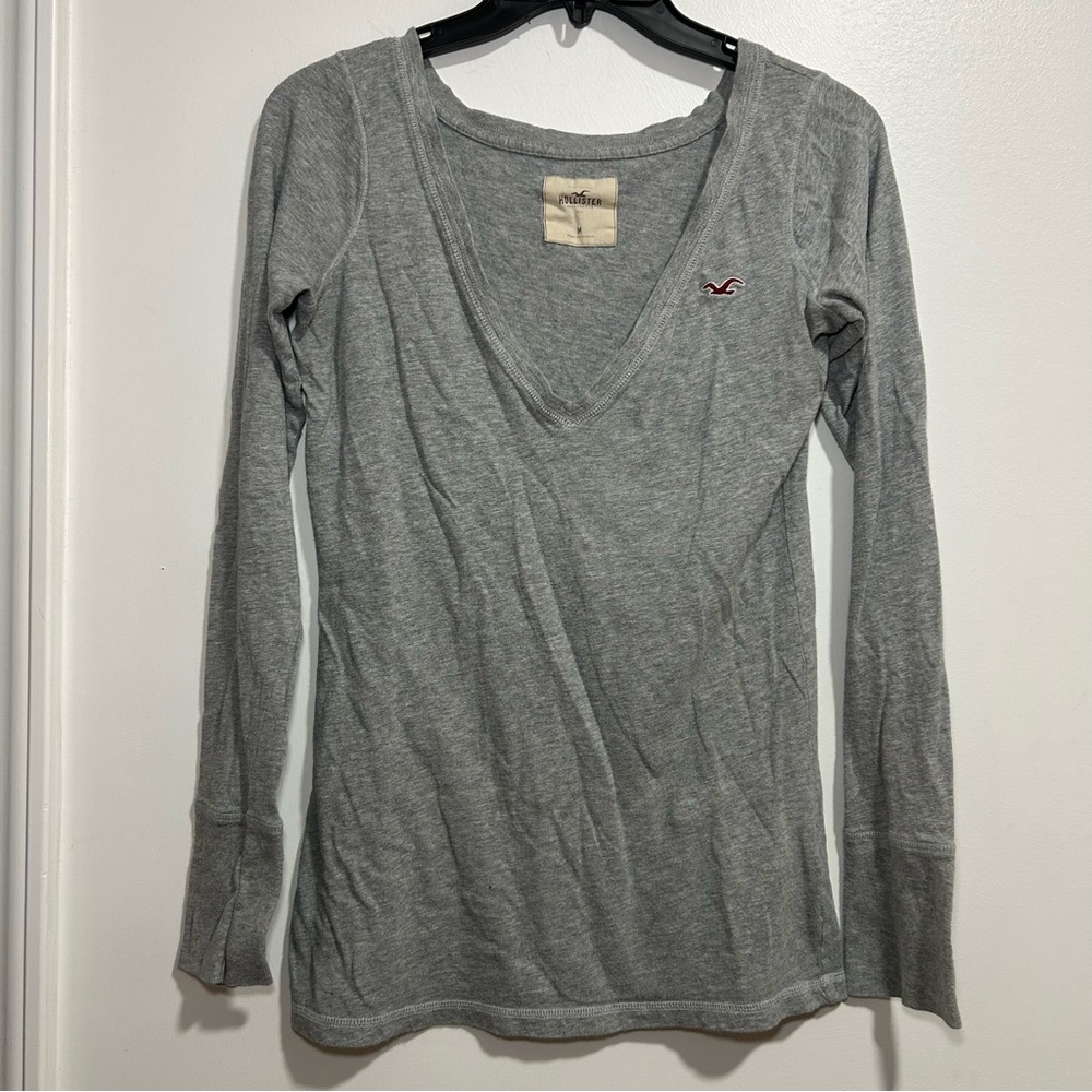 Vintage Y2K Hollister Top Size Medium Grey V Neck Retro Knit Long Sleeve